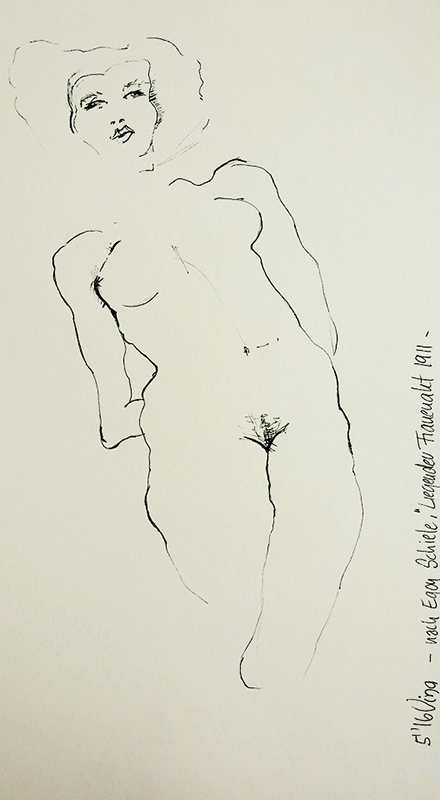 Zeichnung nach Egon Schiele "Liegender Frauenakt" 1911