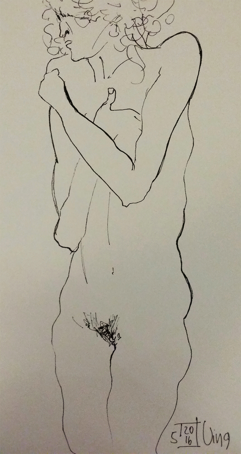 Zeichnung frei nach Egon Schiele